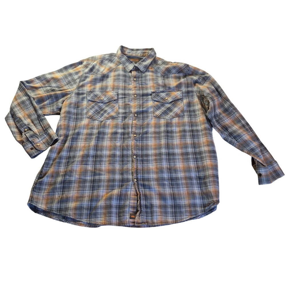 Northwest Territory Western Pearl Snap Mens XXL Plaid Cotton Shirt Blue Heritage